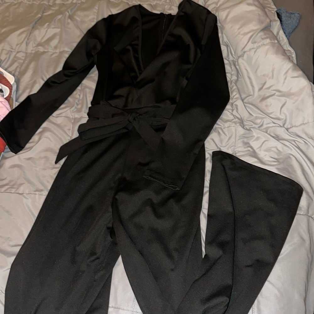 Black romper with tie waist